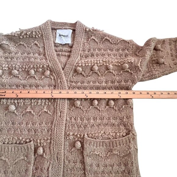 &Merci En Merci Chunky Beige Bobble Cardigan Pockets Cottagecore Minimalist - Picture 10 of 12